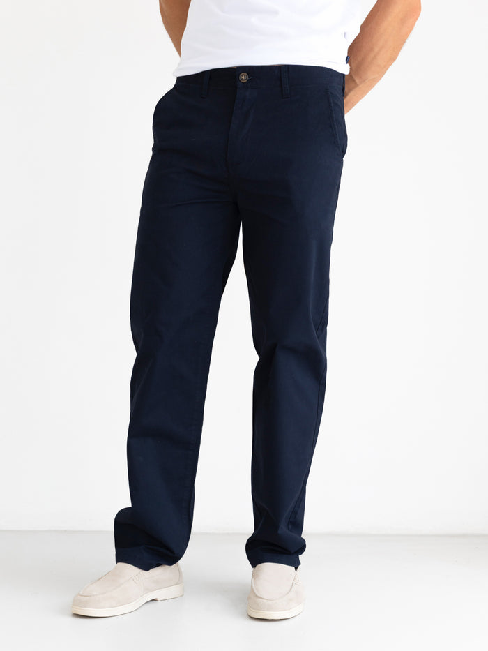 Wide Leg Stretch Chinos - Navy