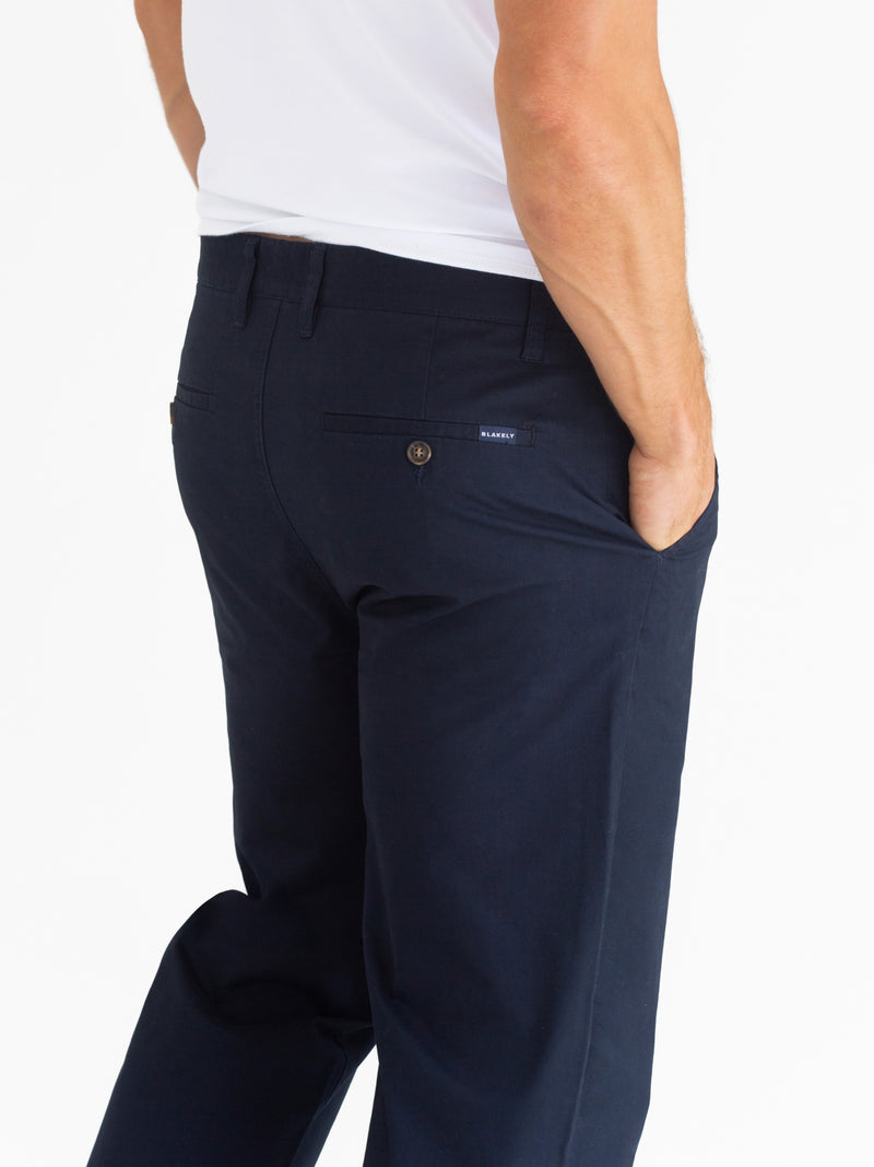Wide Leg Stretch Chinos - Navy