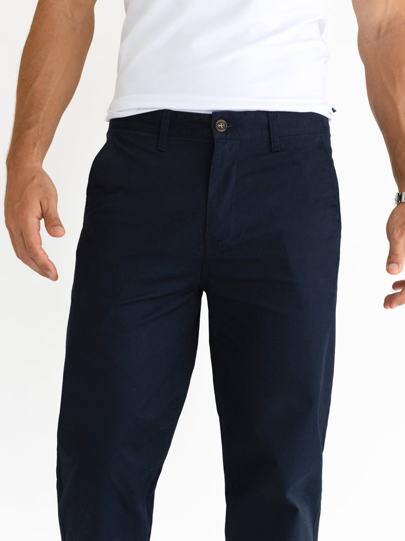 Wide Leg Stretch Chinos - Navy
