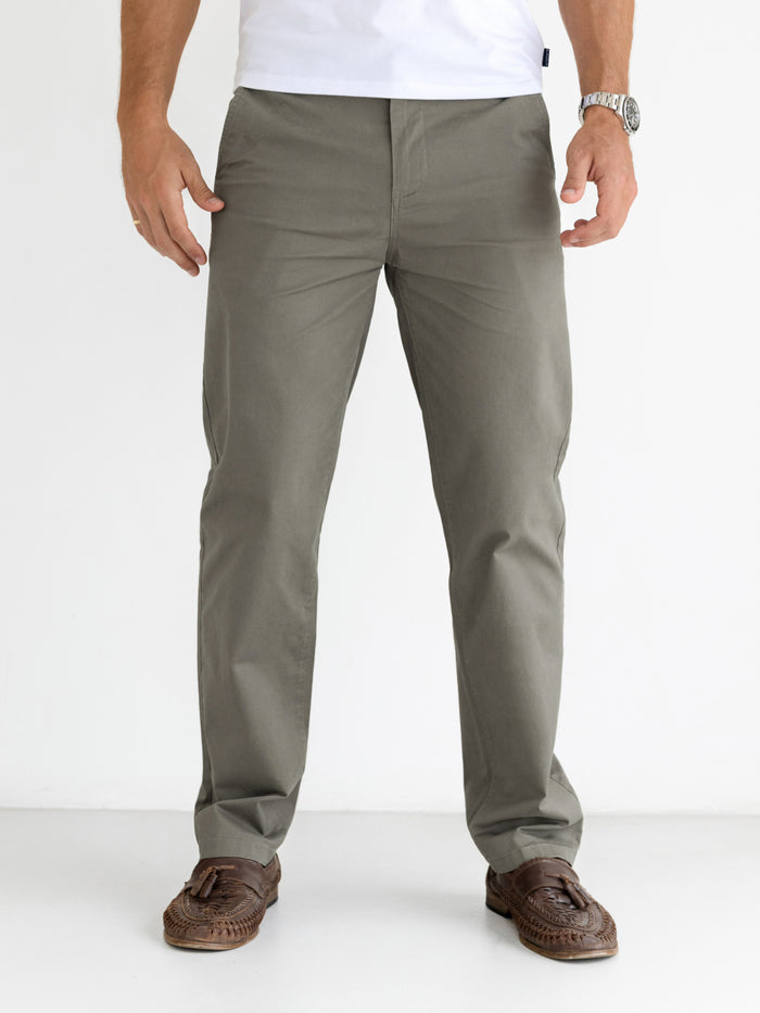 Wide Leg Stretch Chinos - Safari Green