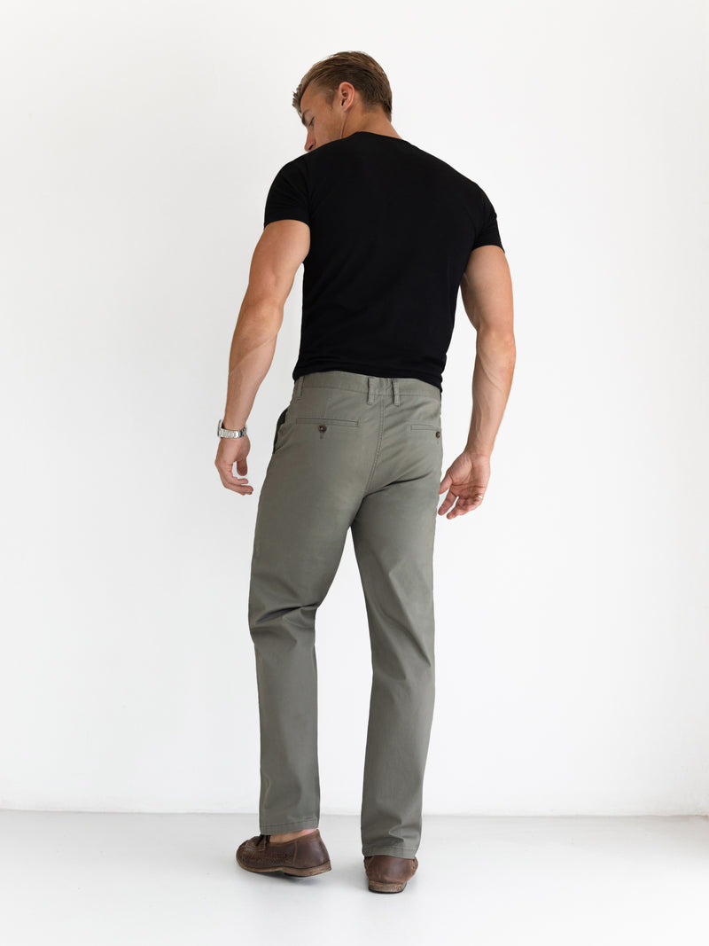 Wide Leg Stretch Chinos - Safari Green
