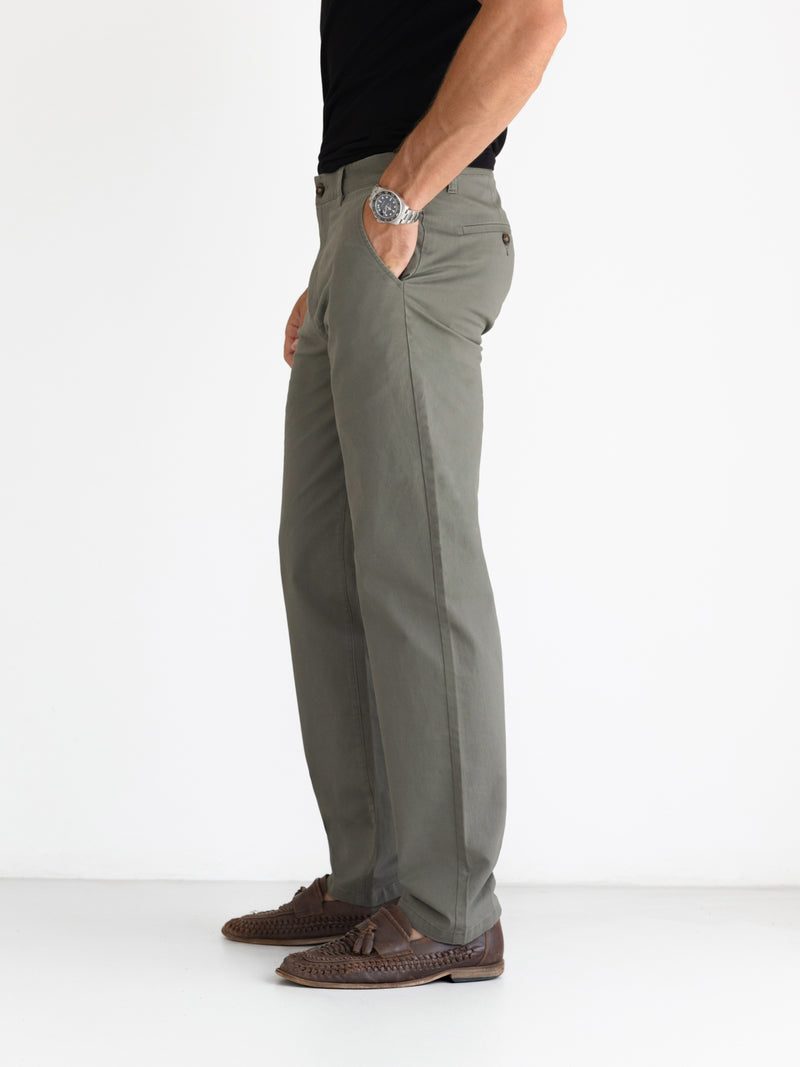 Wide Leg Stretch Chinos - Safari Green