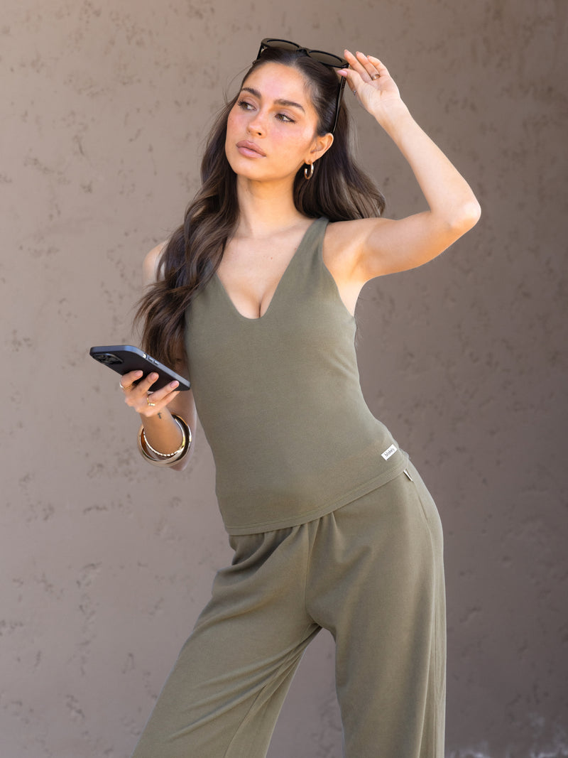 Nellie Vest Top - Moss Green