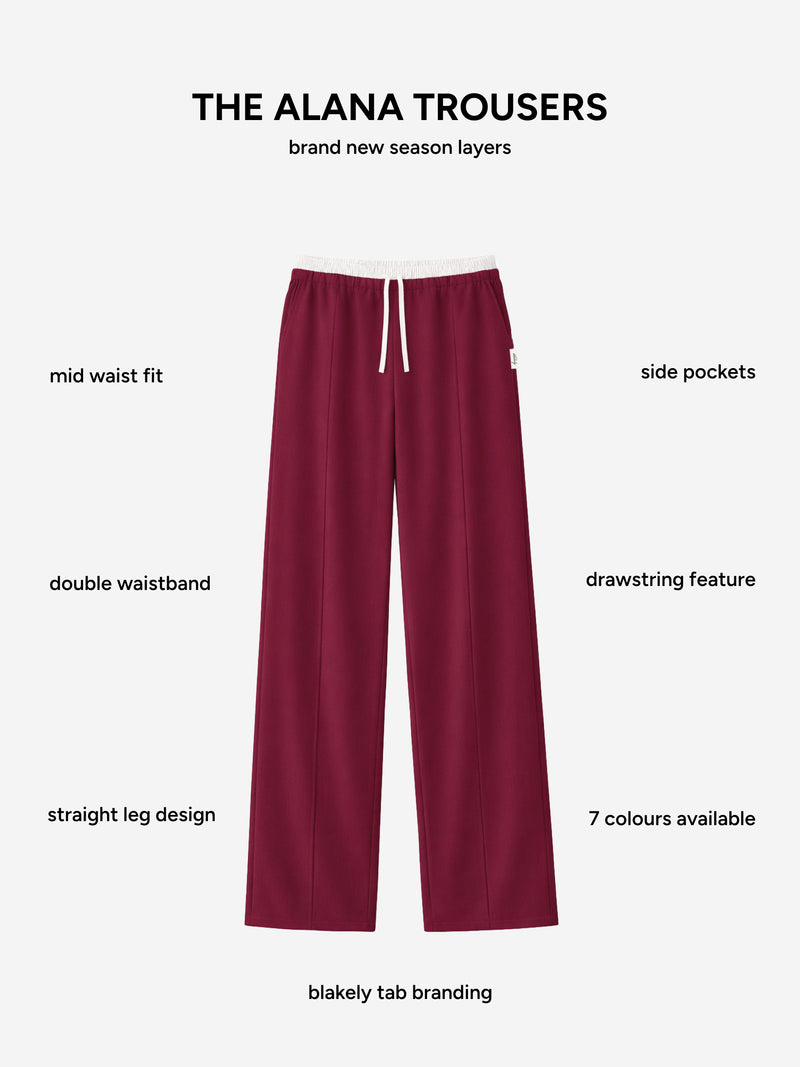 Alana Double Waist Trousers - Burgundy