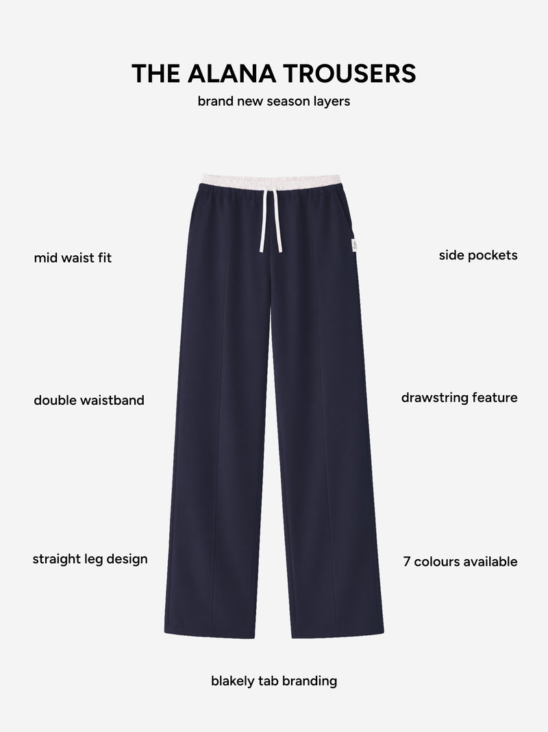Alana Double Waist Trousers - Soft Navy