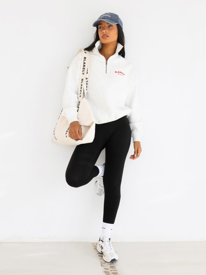 Heritage 1/4 Zip Sweater - Marl White & Chili Red