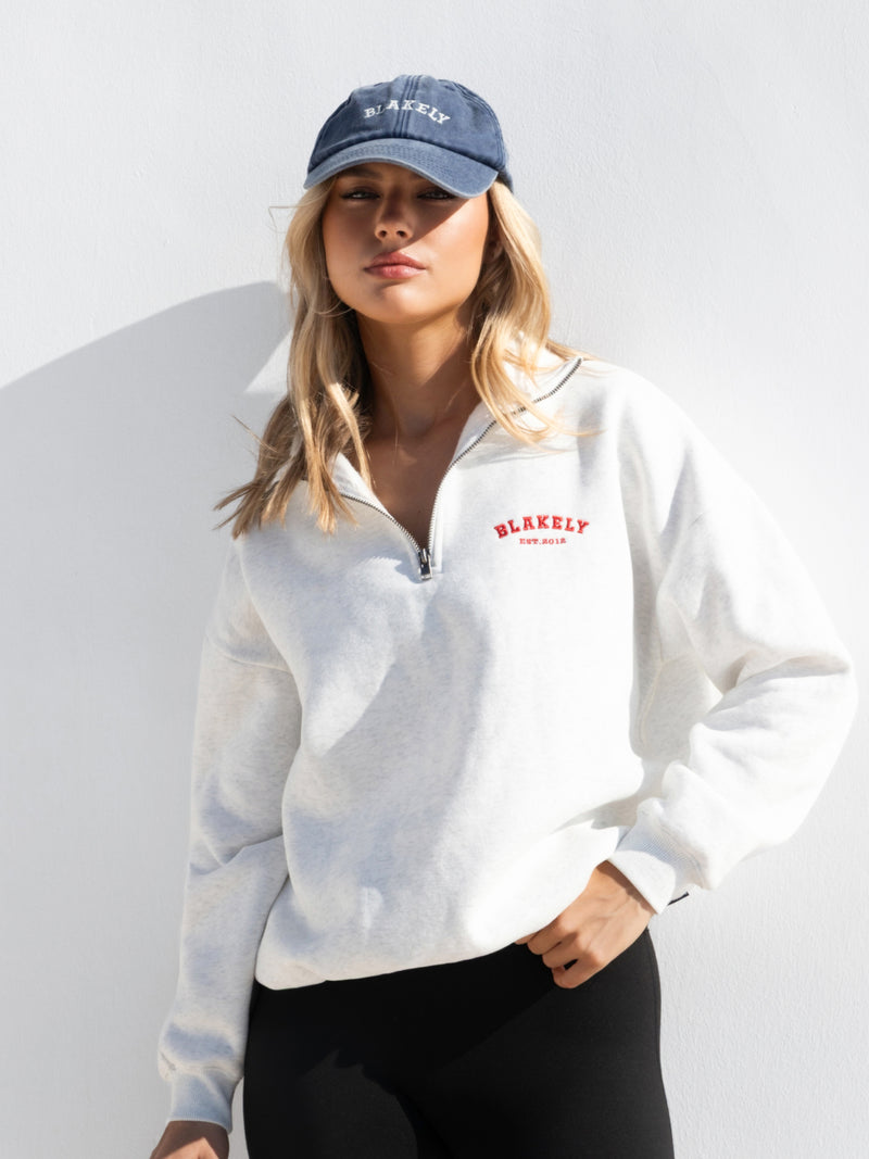 Heritage 1/4 Zip Sweater - Marl White & Chili Red