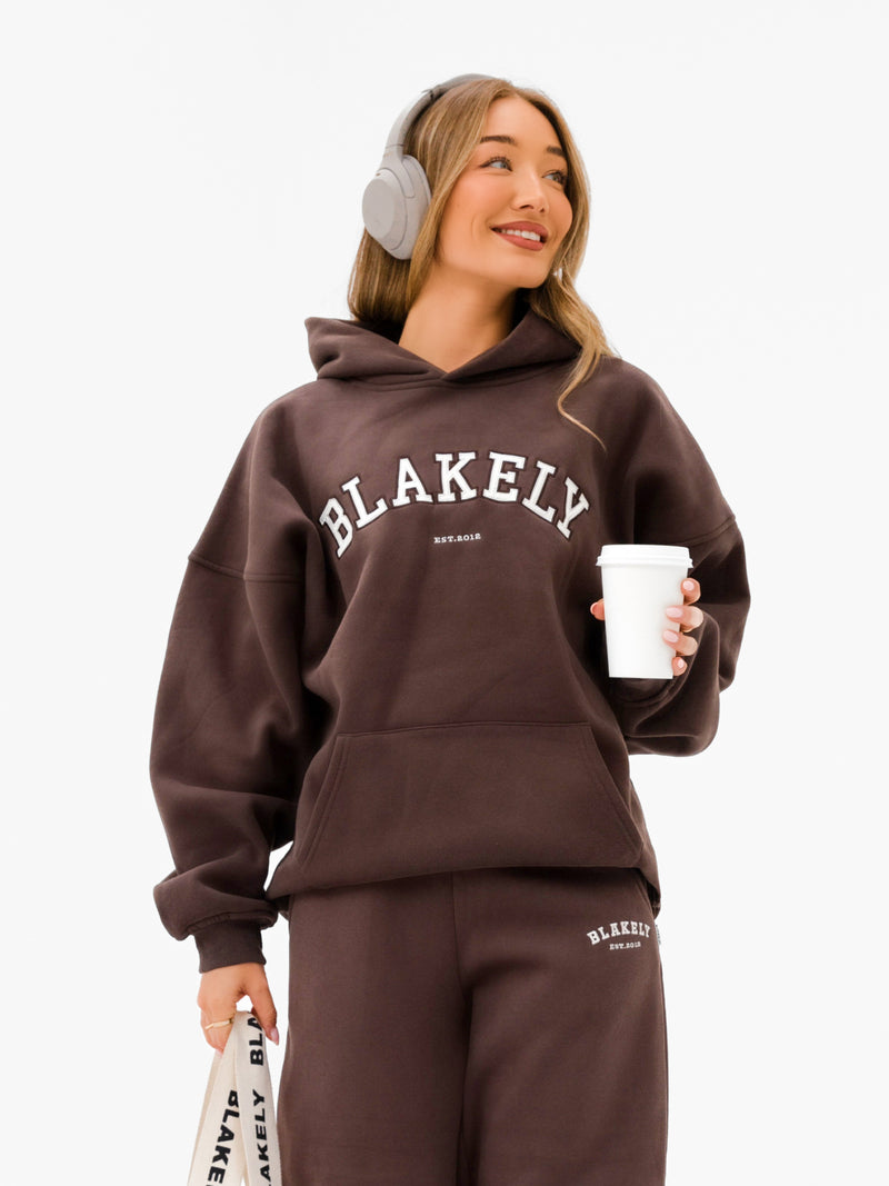 Varsity Oversized Hoodie - Dark Chocolate