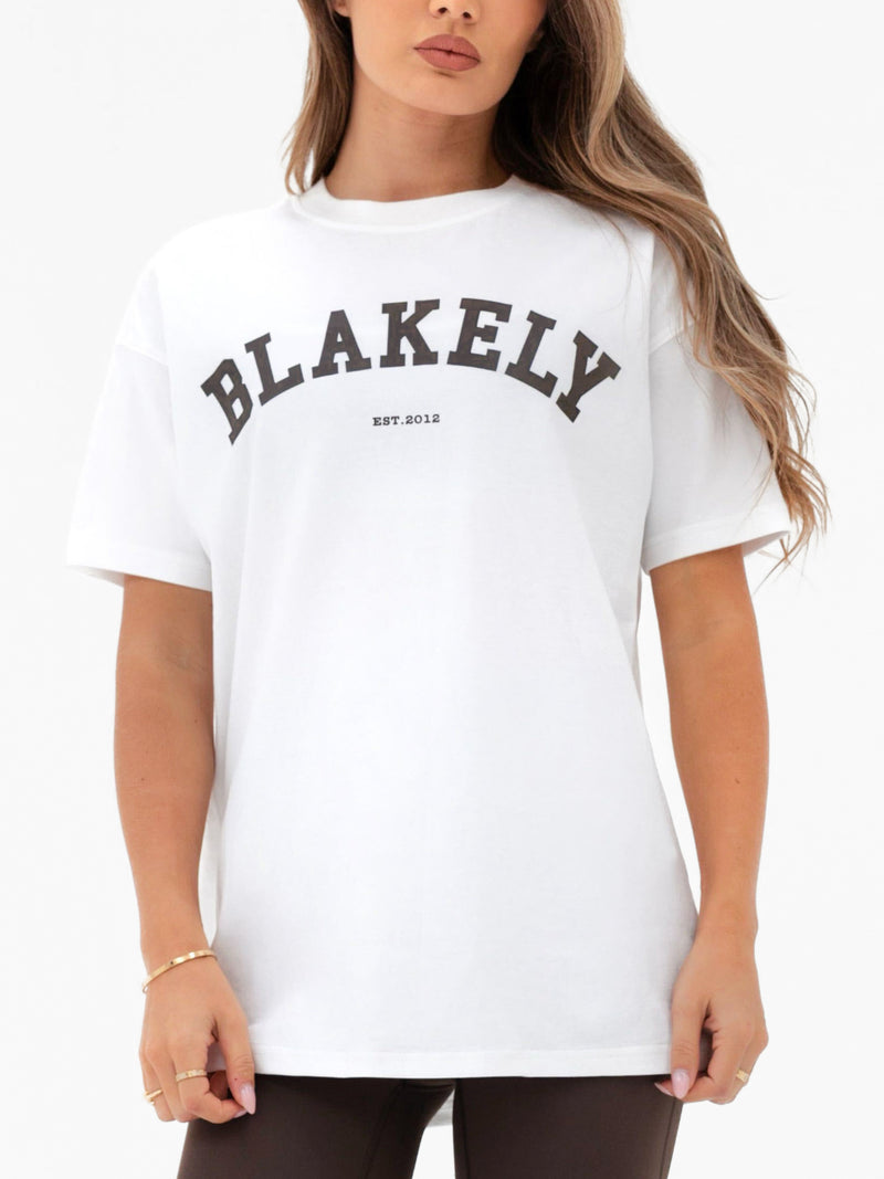 Varsity Oversized T-Shirt - White & Dark Chocolate