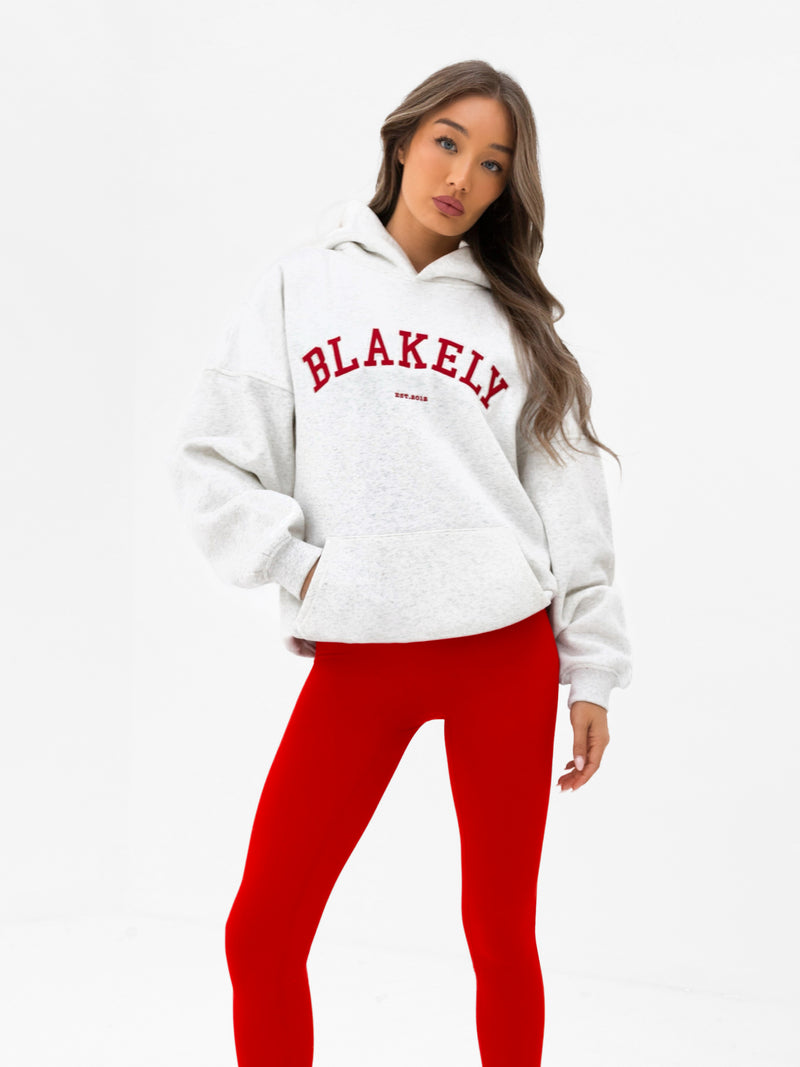 Varsity Oversized Hoodie - Marl White & Chili Red