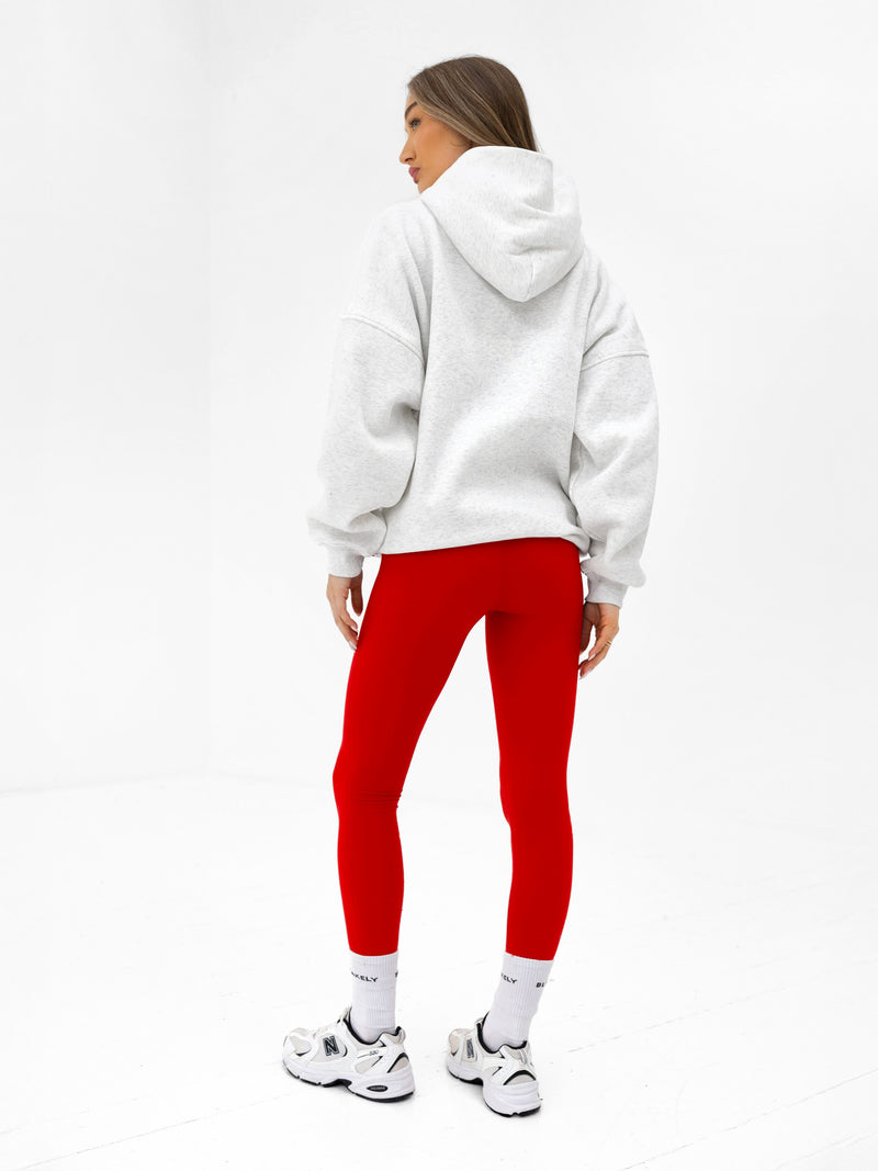 Varsity Oversized Hoodie - Marl White & Chili Red
