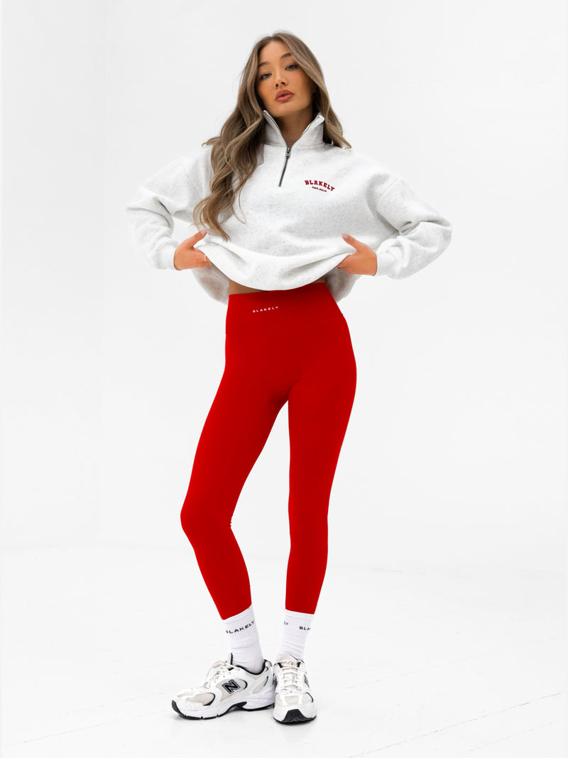 Heritage 1/4 Zip Sweater - Marl White & Chili Red