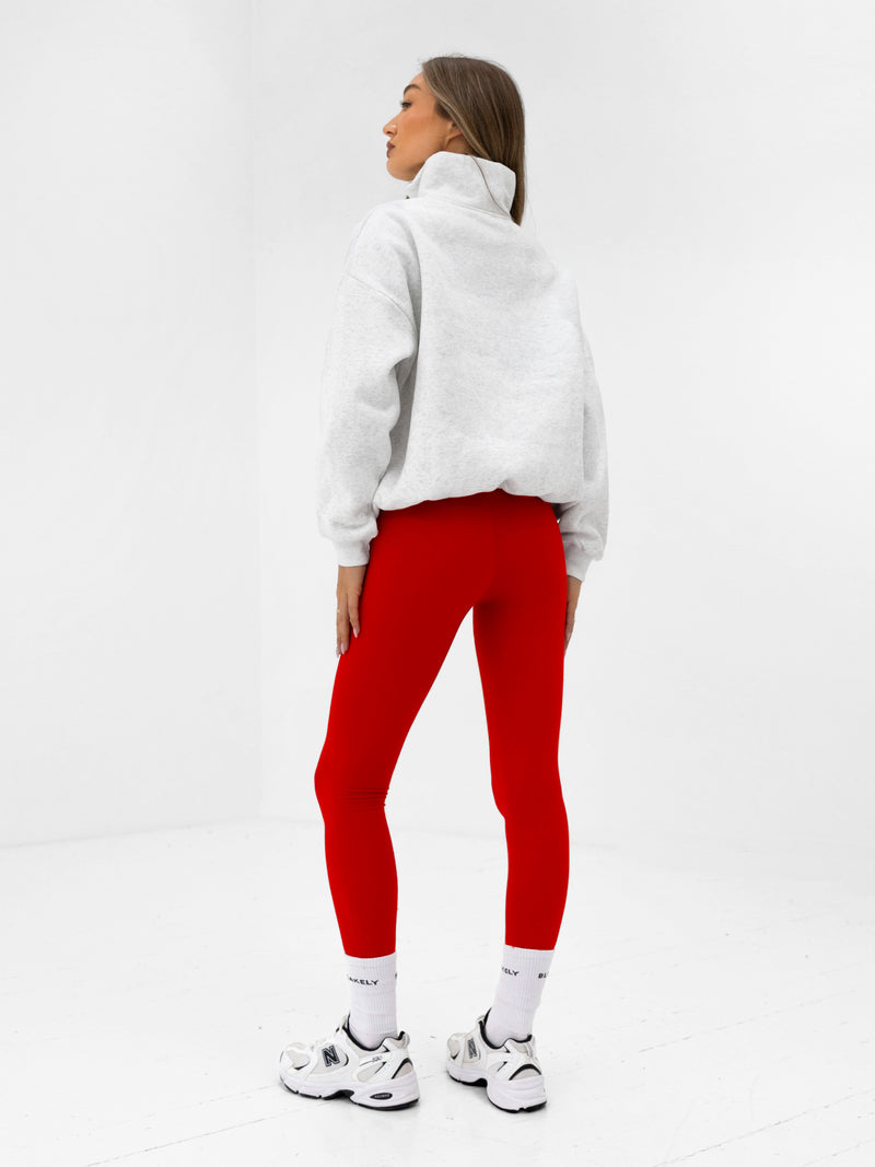 Heritage 1/4 Zip Sweater - Marl White & Chili Red