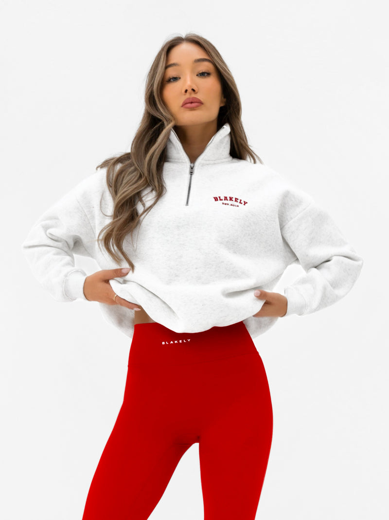 Heritage 1/4 Zip Sweater - Marl White & Chili Red