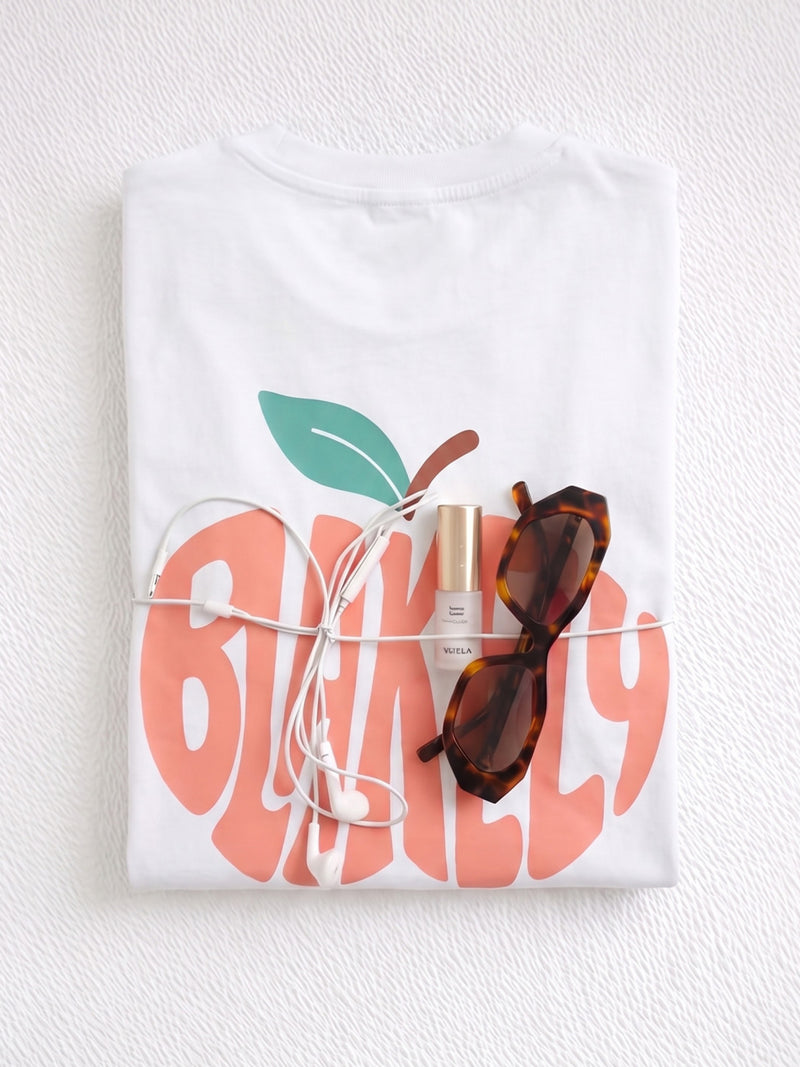 Peach Bubble Print Oversized T-Shirt - White