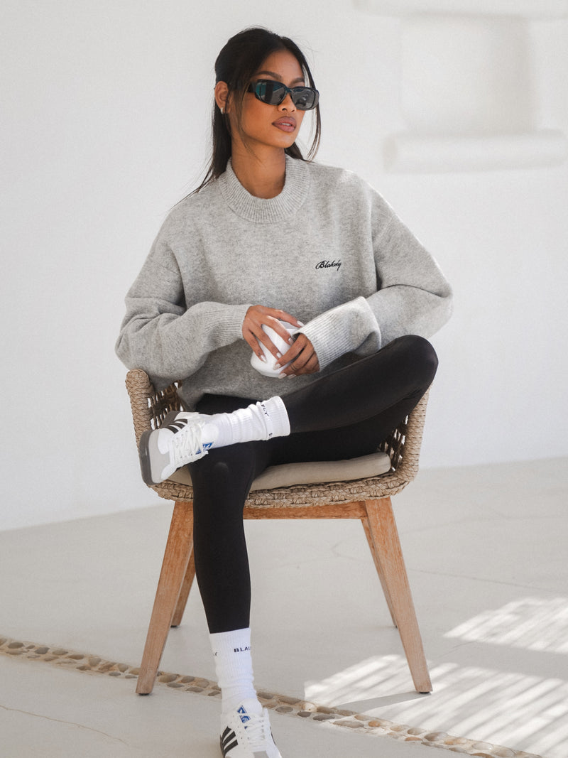 Oversized Knitted Sweater - Marl Grey