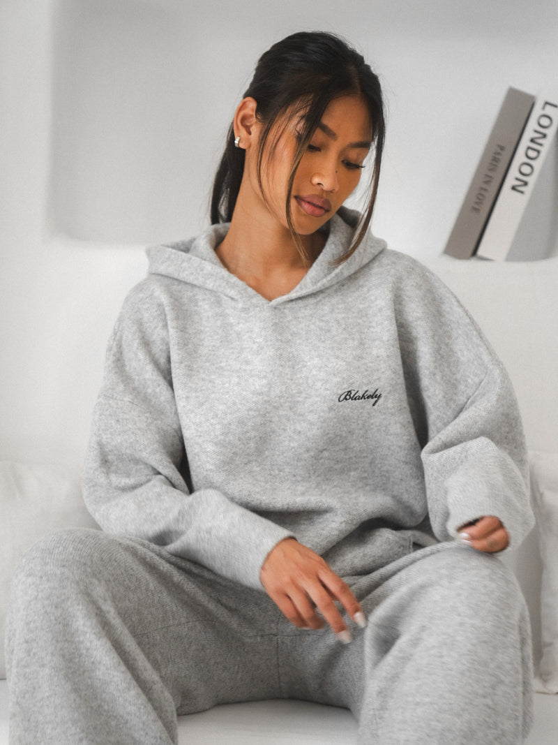 Oversized Knitted Hoodie - Marl Grey