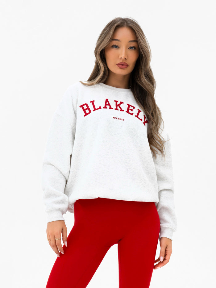 Varsity Oversized Sweater - Marl White & Chili Red