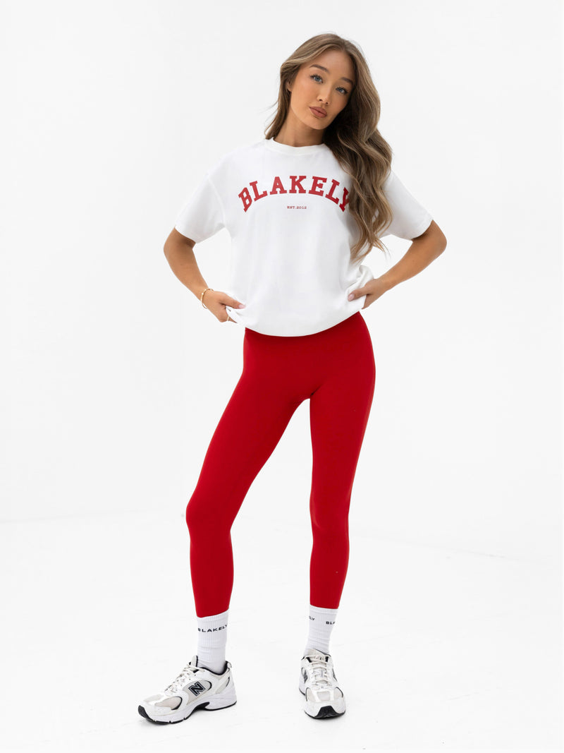 Varsity Oversized T-Shirt - White & Chili Red