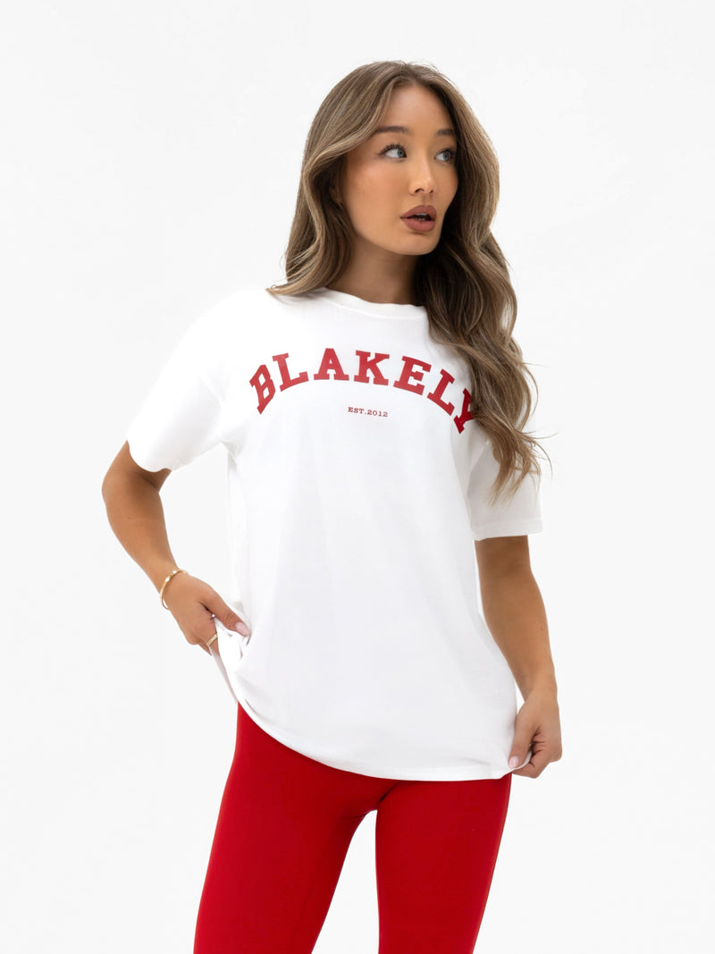 Varsity Oversized T-Shirt - White & Chili Red