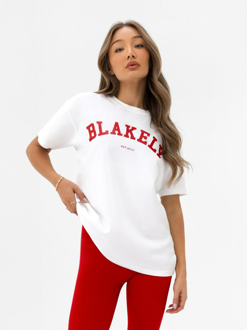 Varsity Oversized T-Shirt - White & Chili Red