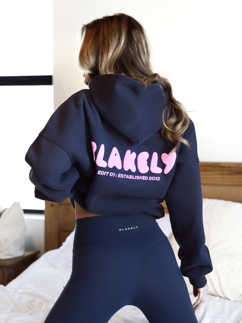 Cloud Print Oversized Hoodie - True Navy & Powder Pink