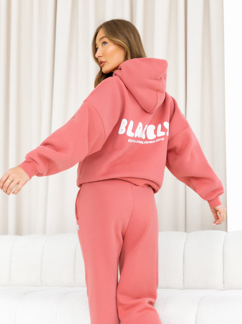 Cloud Print Oversized Hoodie - Sunrise Coral