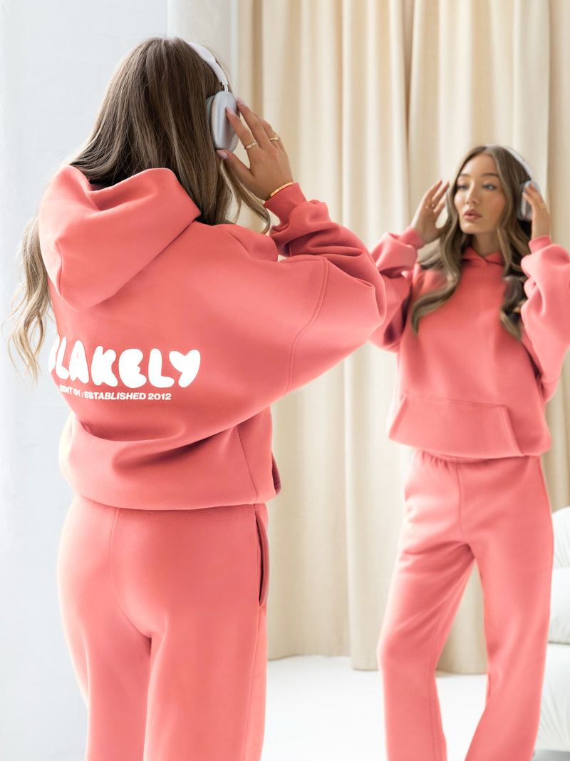 Cloud Print Oversized Hoodie - Sunrise Coral