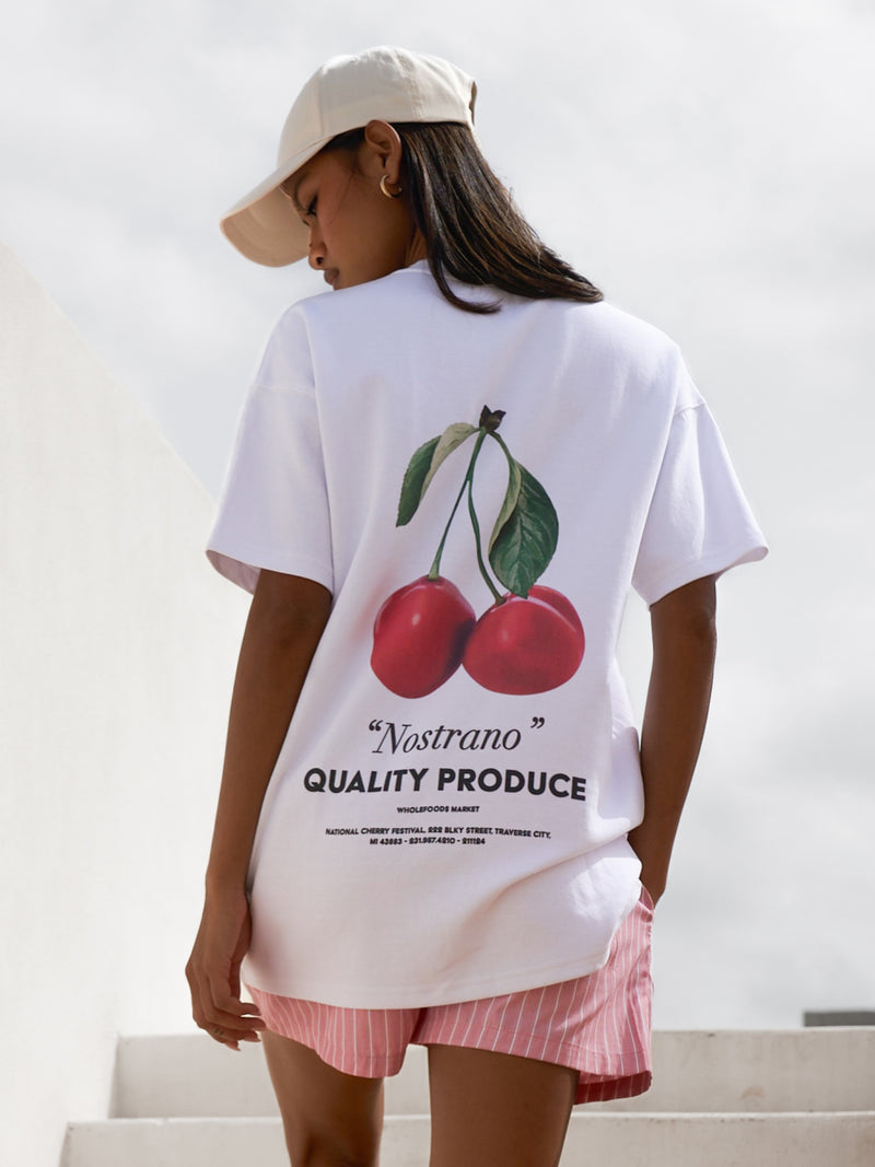 Callie Cherry Oversized T-Shirt - White