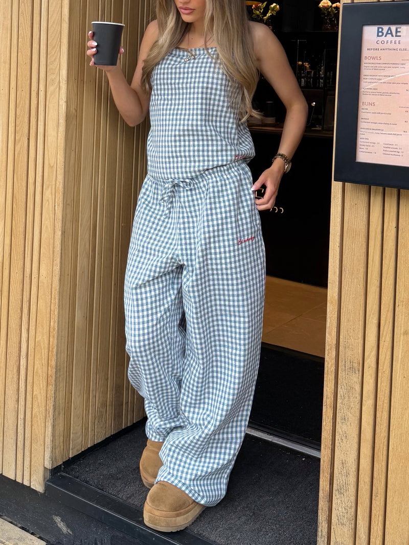 Lottie Gingham Trousers - Light Teal