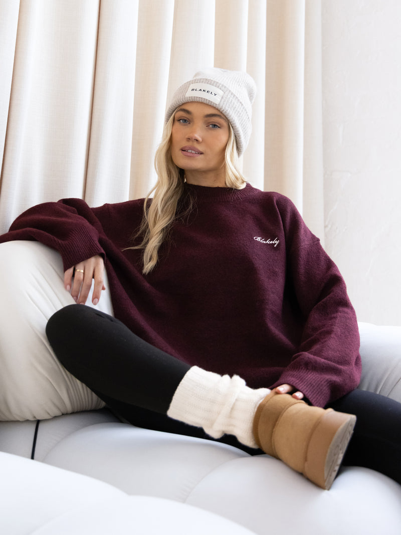 Oversized Knitted Sweater - Dark Cherry