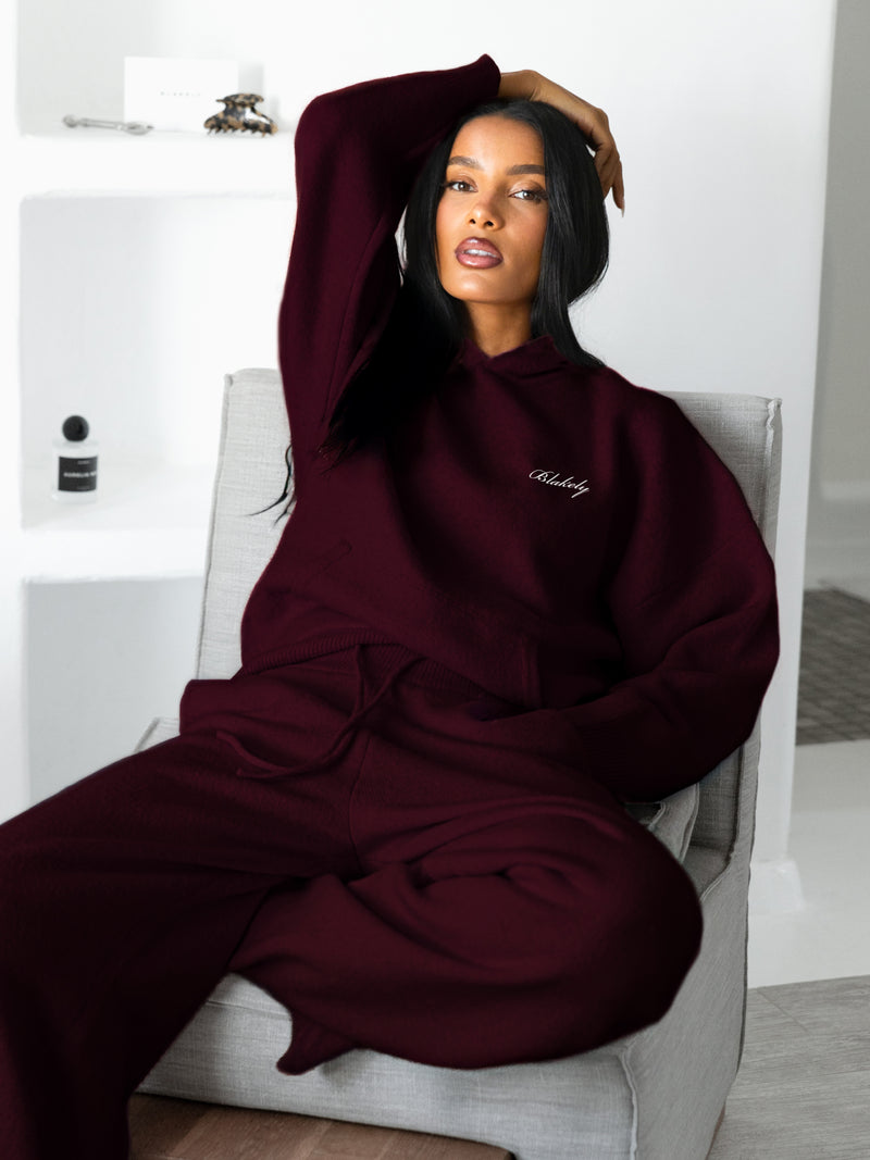 Oversized Knitted Hoodie - Dark Cherry