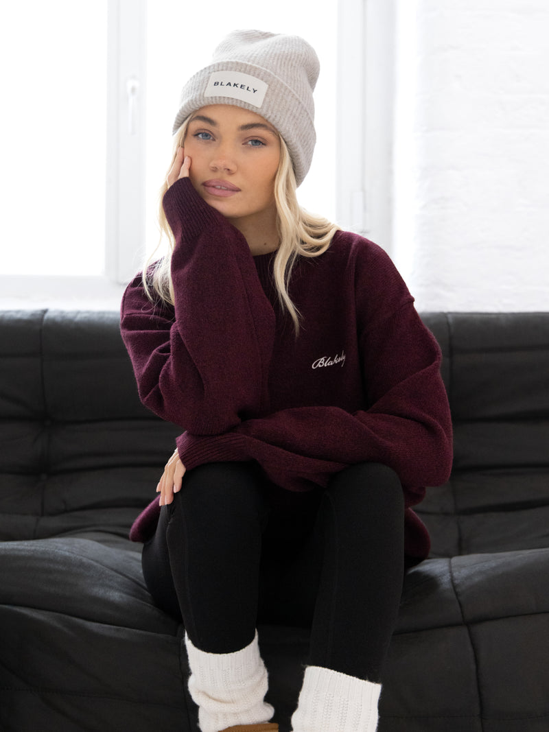 Oversized Knitted Sweater - Dark Cherry