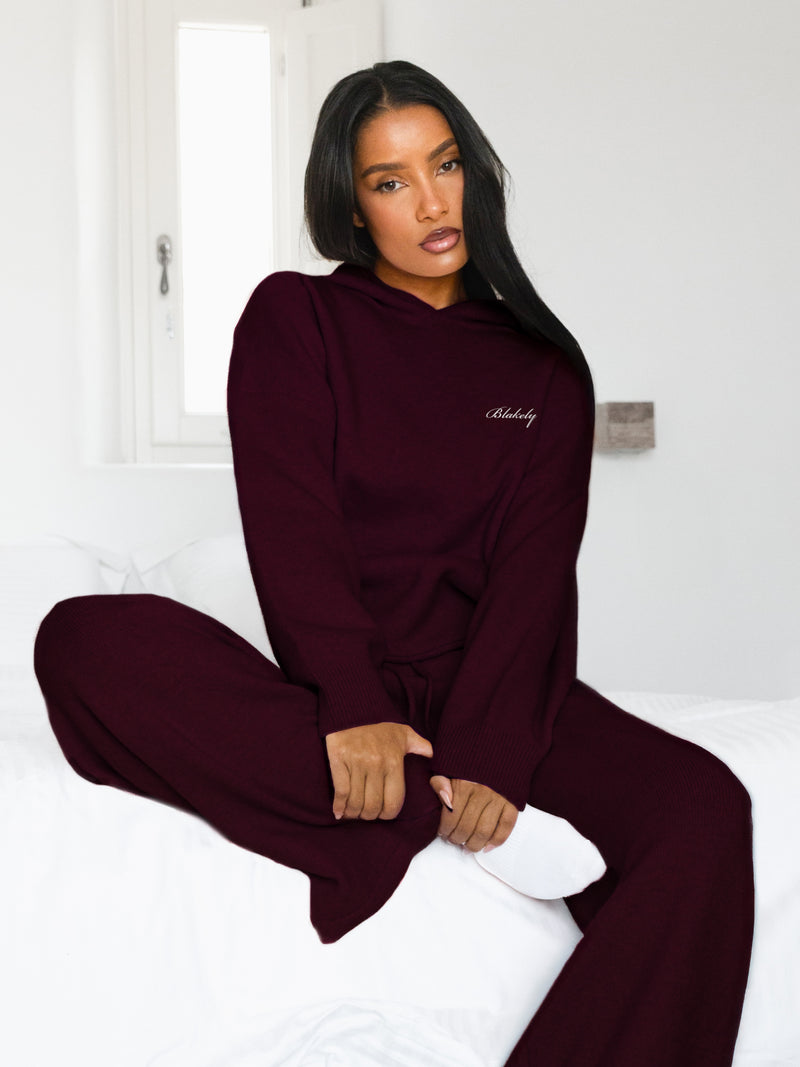 Knitted Wide Leg Sweatpants - Dark Cherry