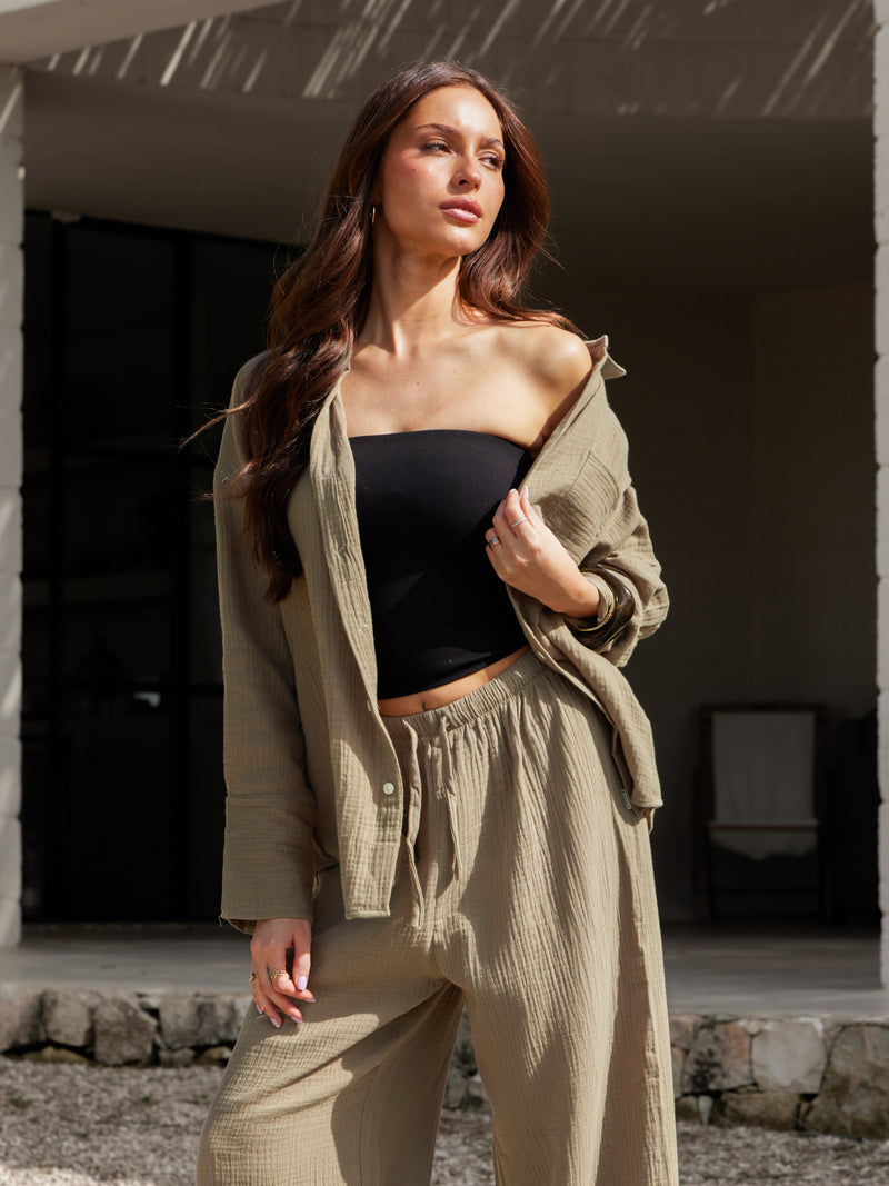 Mila Wide Leg Trousers - Taupe