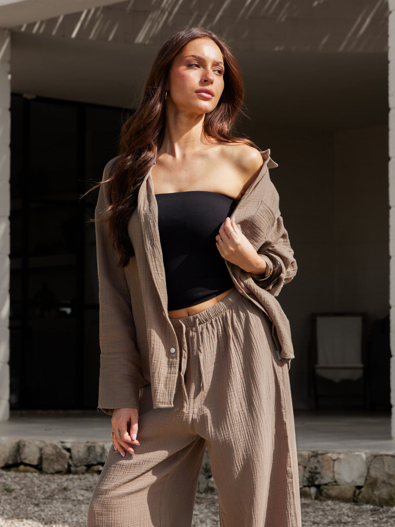 Mila Wide Leg Trousers - Tan