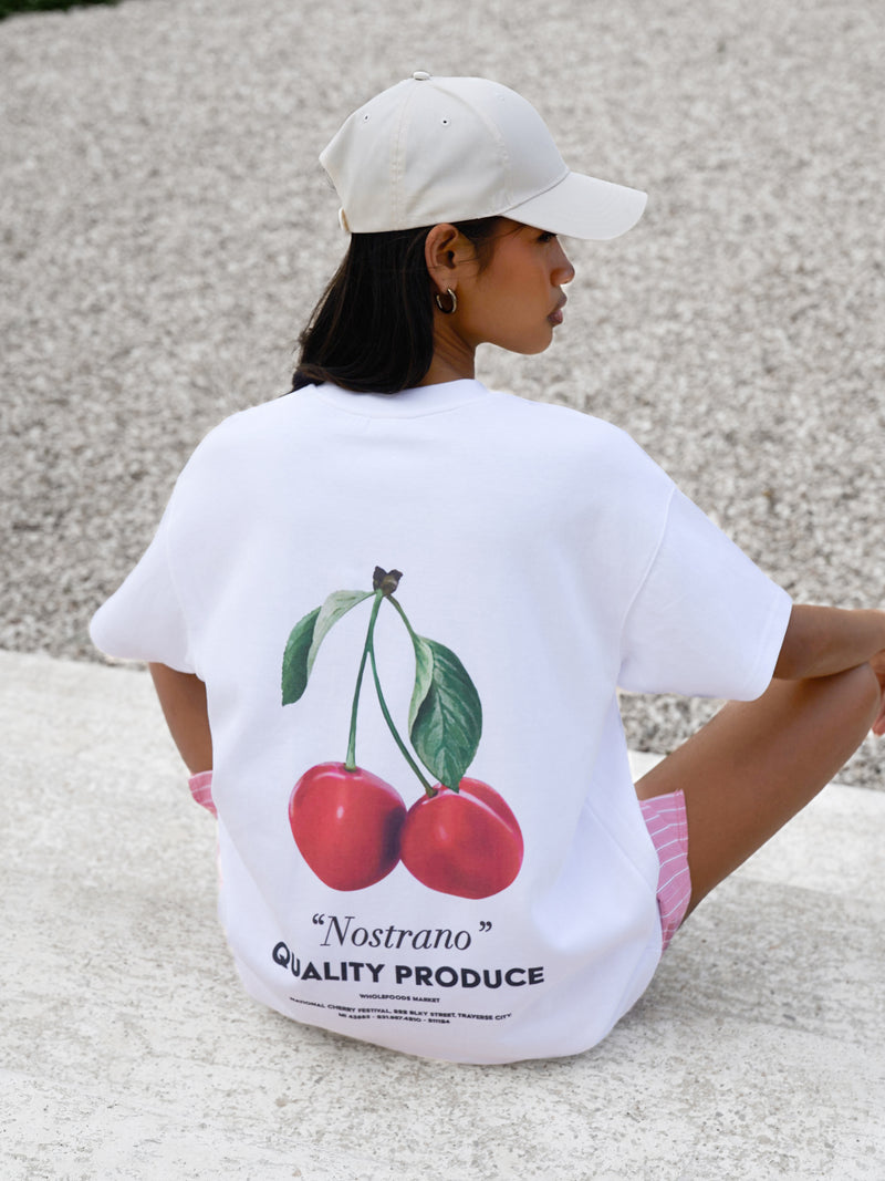 Callie Cherry Oversized T-Shirt - White
