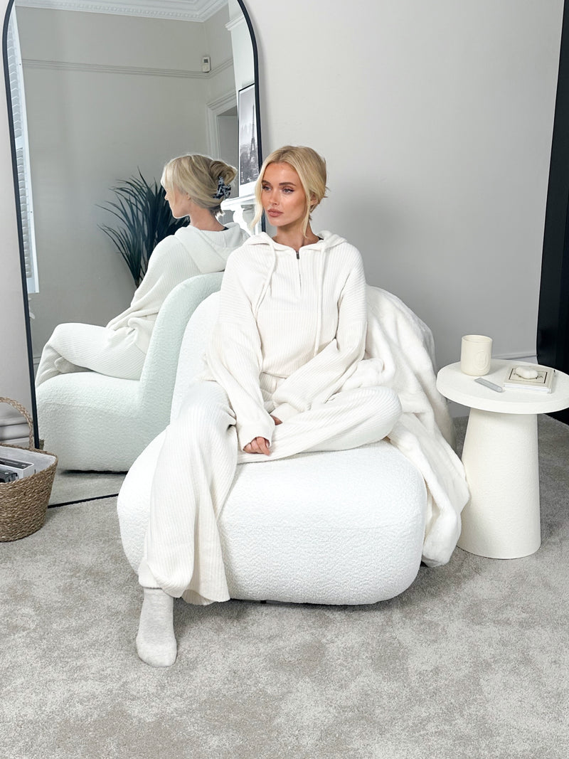 Zoey Ribbed 1/4 Zip Hoodie - Off White