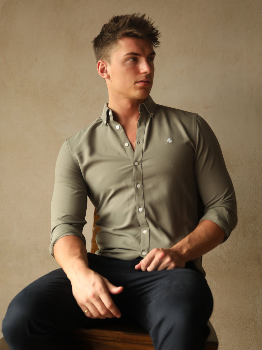 Merrick Fitted Stretch Shirt - Khaki Green