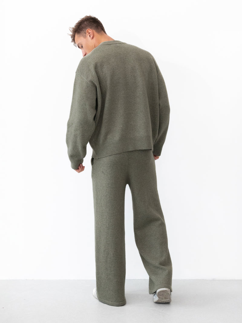Alfie Knitted Wide Leg Sweatpants - Safari Green
