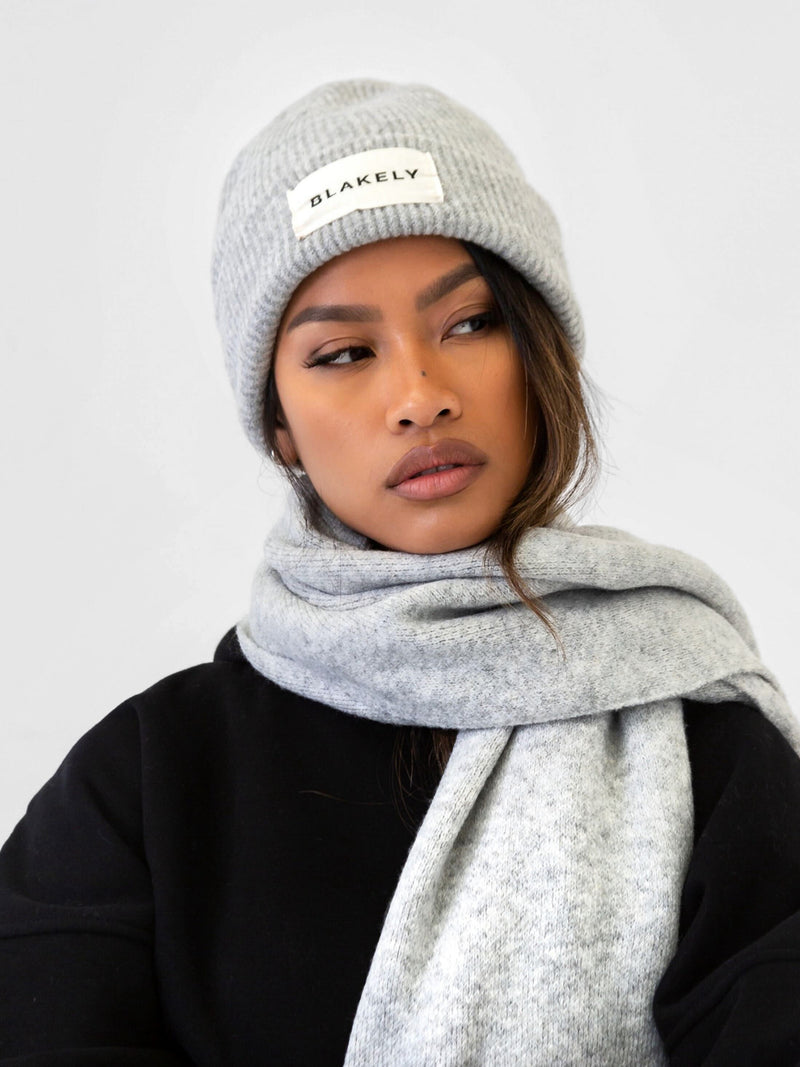 Label Knit Beanie - Marl Grey