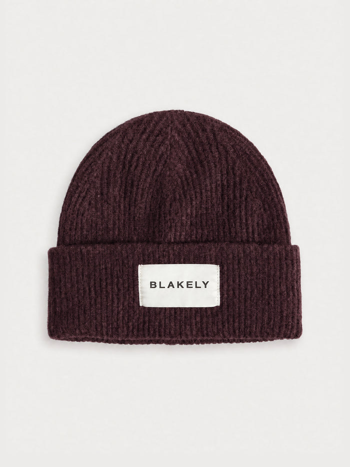 Label Knitted Beanie - Dark Mulberry