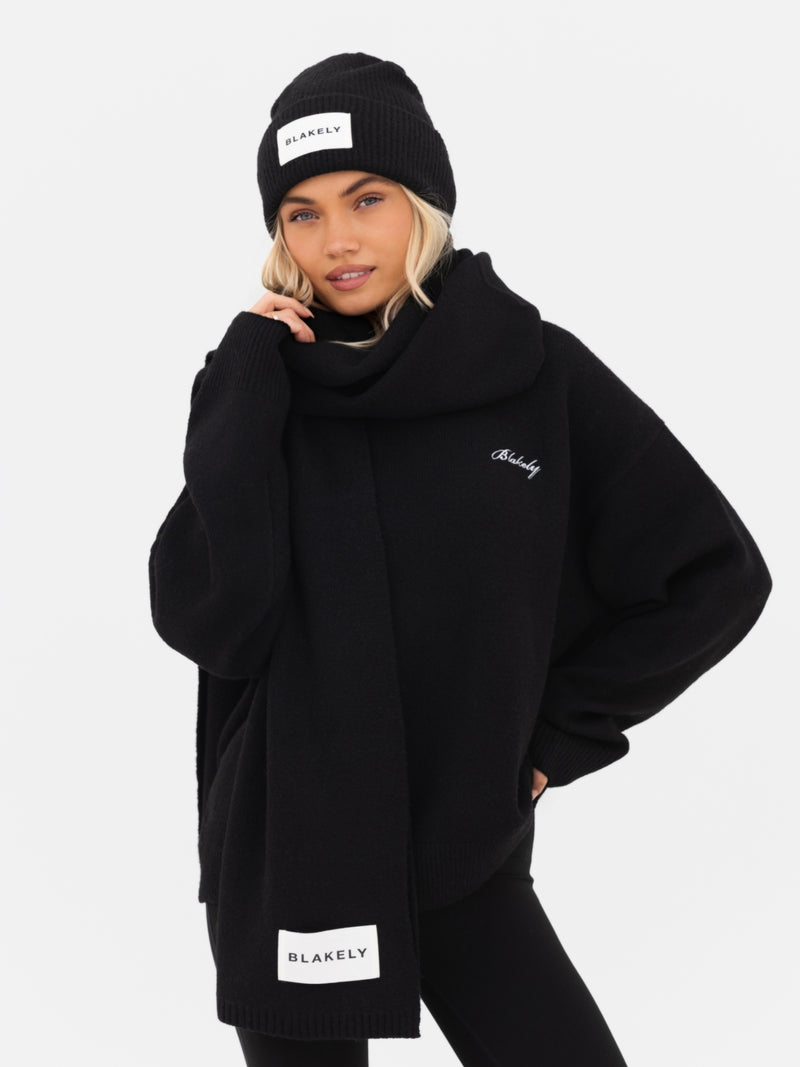 Label Knitted Scarf - Black