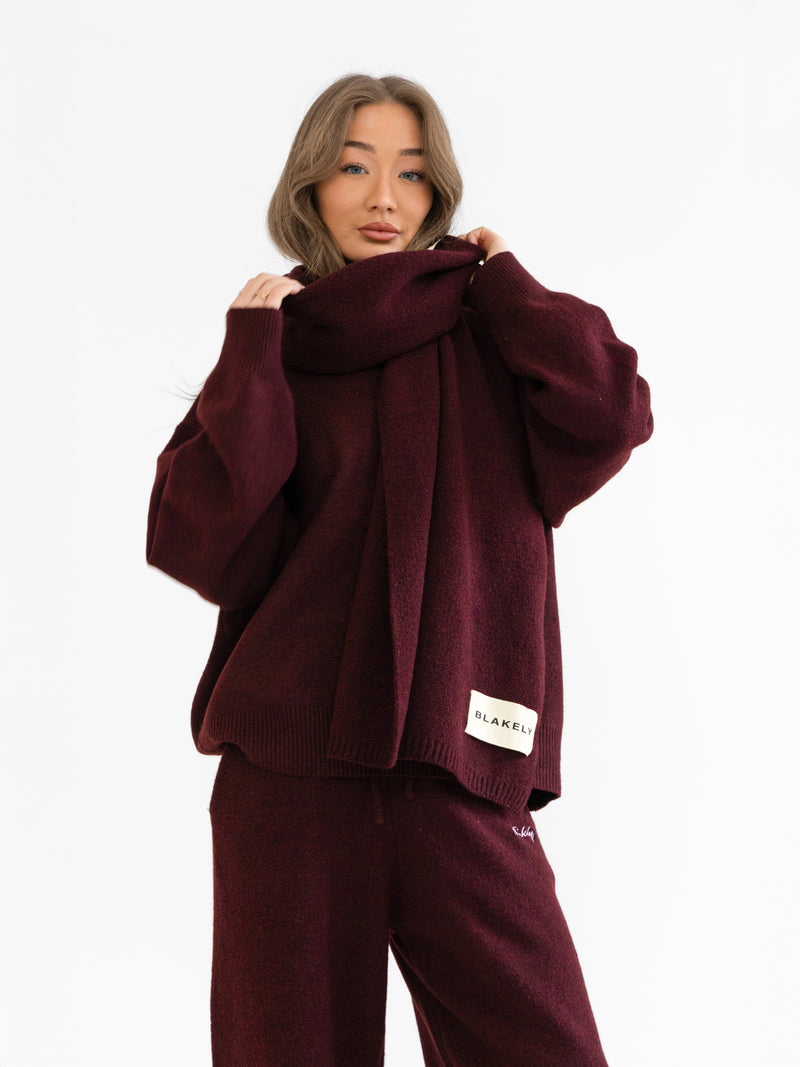 Label Knitted Scarf - Dark Cherry