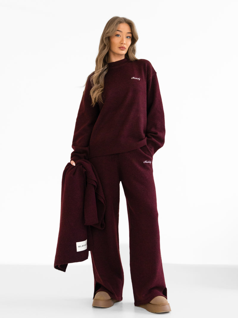 Label Knitted Scarf - Dark Cherry