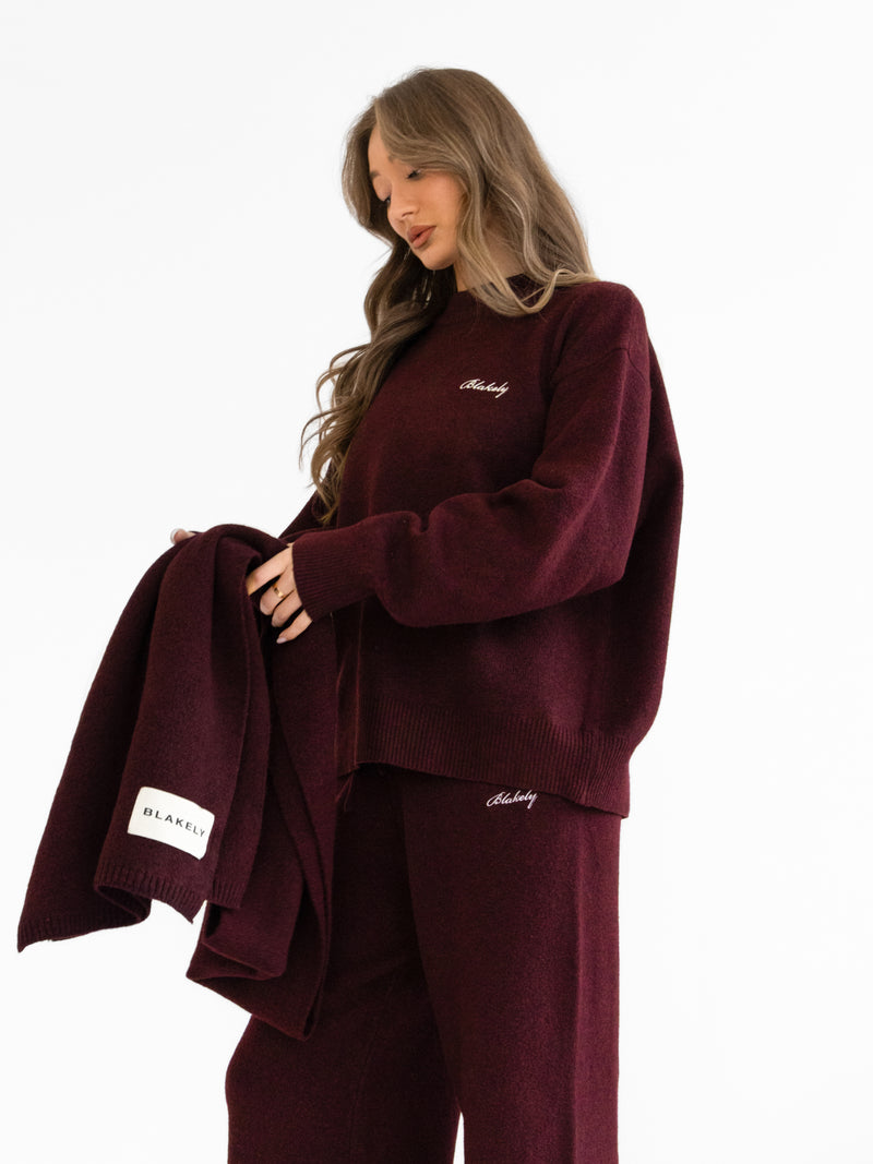 Label Knitted Scarf - Dark Cherry