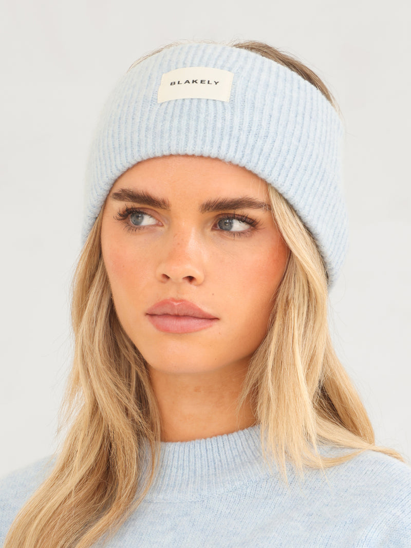 Label Knitted Headband -  Baby Blue