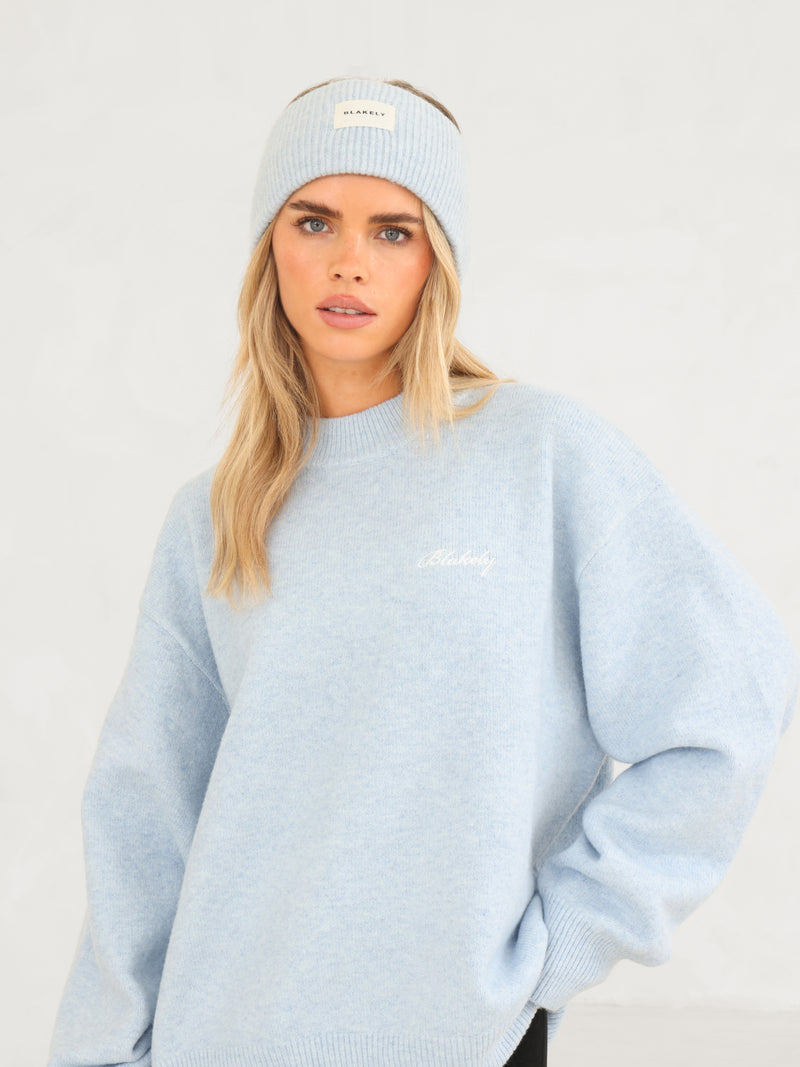 Label Knitted Headband -  Baby Blue