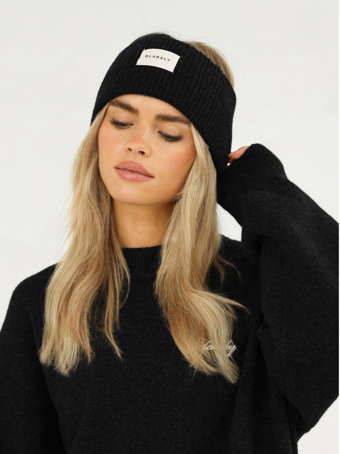 Label Knitted Headband - Black