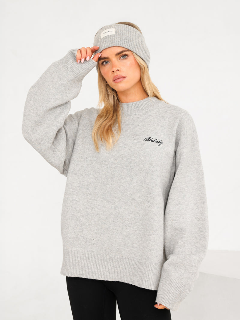 Label Knitted Headband - Marl Grey